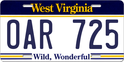 WV license plate OAR725