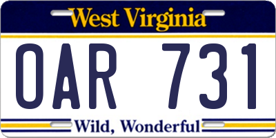 WV license plate OAR731