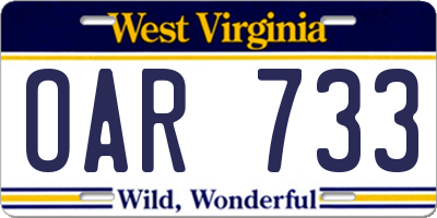 WV license plate OAR733