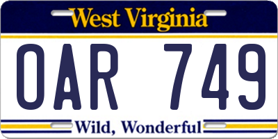 WV license plate OAR749