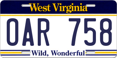 WV license plate OAR758