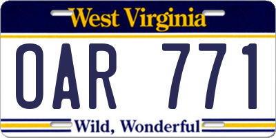 WV license plate OAR771