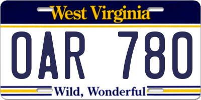 WV license plate OAR780