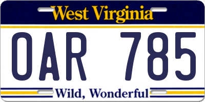 WV license plate OAR785
