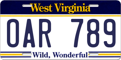 WV license plate OAR789