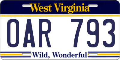 WV license plate OAR793