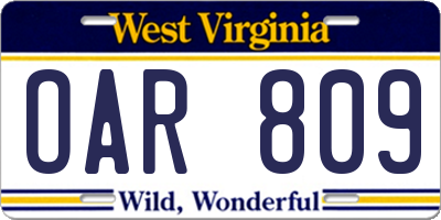 WV license plate OAR809