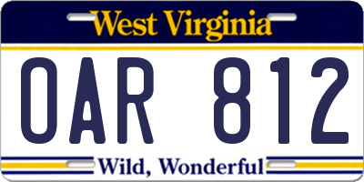 WV license plate OAR812