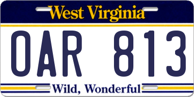 WV license plate OAR813