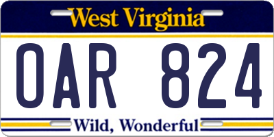 WV license plate OAR824