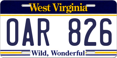 WV license plate OAR826