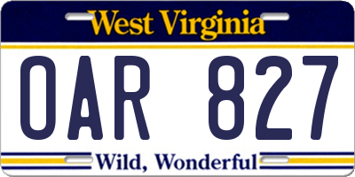 WV license plate OAR827