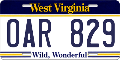 WV license plate OAR829