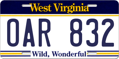 WV license plate OAR832