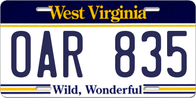 WV license plate OAR835