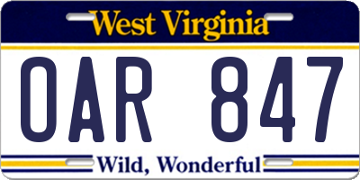 WV license plate OAR847