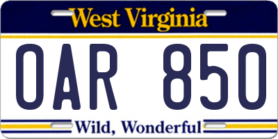 WV license plate OAR850