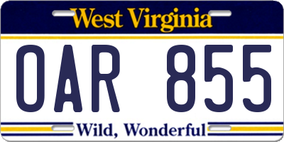 WV license plate OAR855