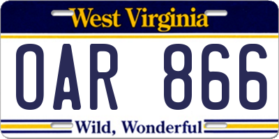 WV license plate OAR866