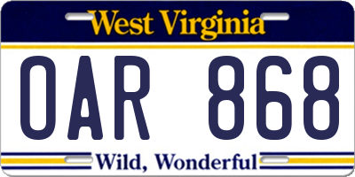 WV license plate OAR868