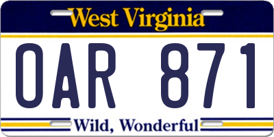 WV license plate OAR871