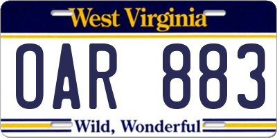 WV license plate OAR883