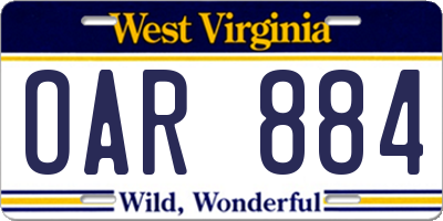 WV license plate OAR884
