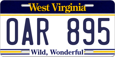 WV license plate OAR895