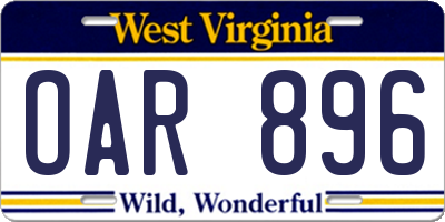 WV license plate OAR896