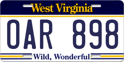 WV license plate OAR898