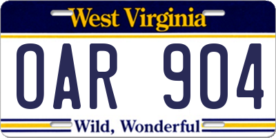 WV license plate OAR904