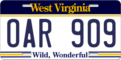 WV license plate OAR909