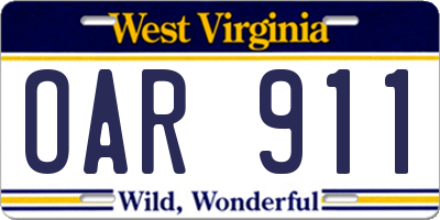 WV license plate OAR911