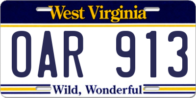 WV license plate OAR913