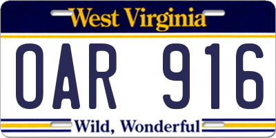 WV license plate OAR916