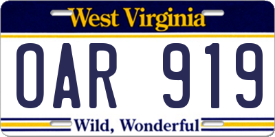 WV license plate OAR919