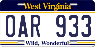 WV license plate OAR933