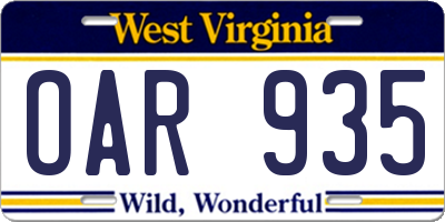WV license plate OAR935