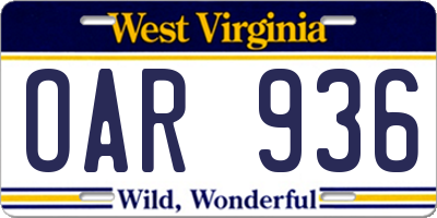 WV license plate OAR936