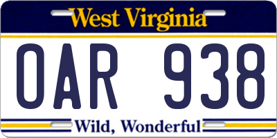WV license plate OAR938