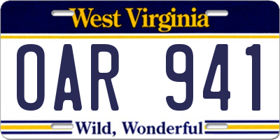 WV license plate OAR941
