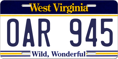 WV license plate OAR945