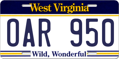 WV license plate OAR950