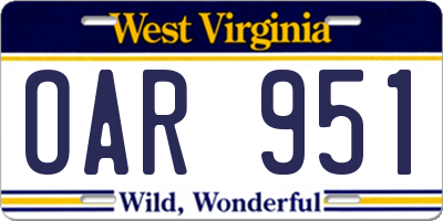 WV license plate OAR951