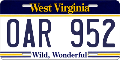 WV license plate OAR952