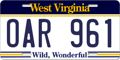 WV license plate OAR961