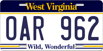 WV license plate OAR962