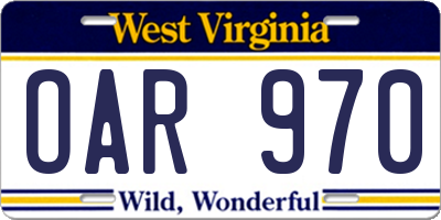 WV license plate OAR970