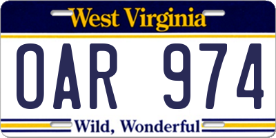 WV license plate OAR974