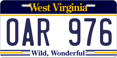 WV license plate OAR976